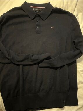 Tommy Hilfiger Men's Navy button Polo Sweater